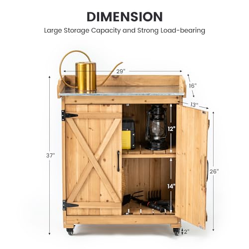 Outdoor Wooden Potting Bench with Wheel Z21628