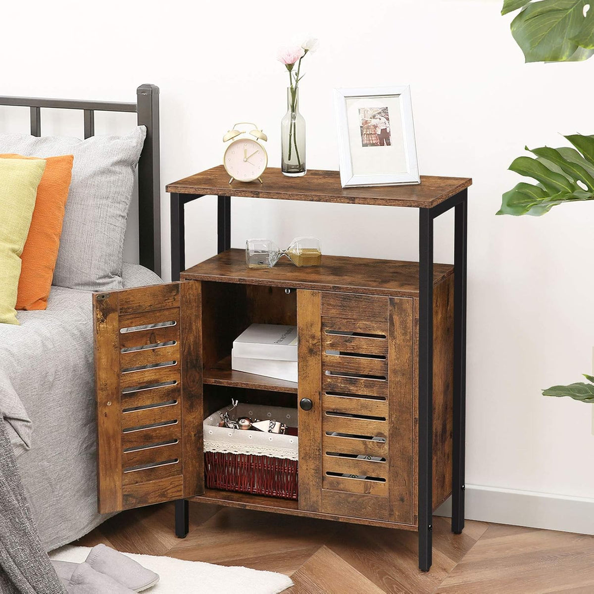 Rustic Brown Floor Storage Cabinet with Hidden Adjustable Shelf G221769