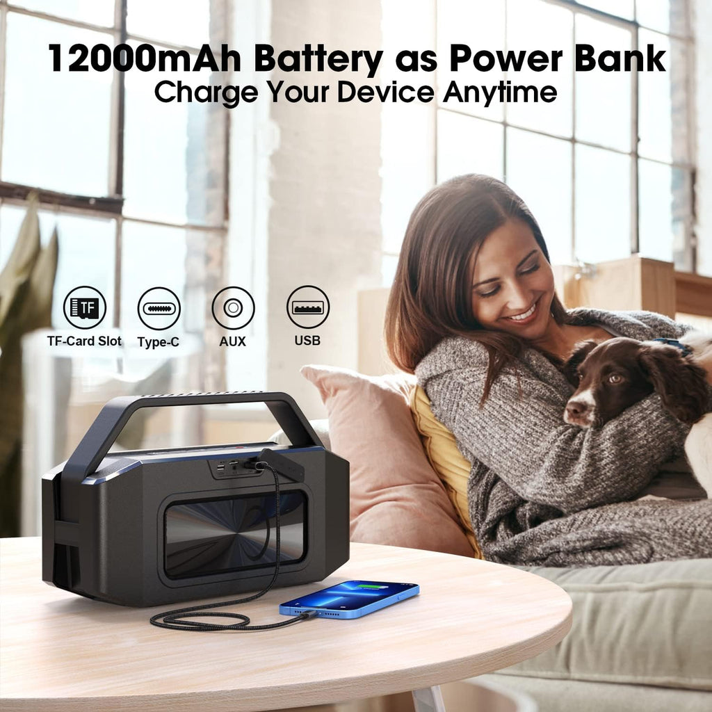 60W Portable Bluetooth Speaker with Deep Bass, IPX6 Waterproof, 40H Playtime P385