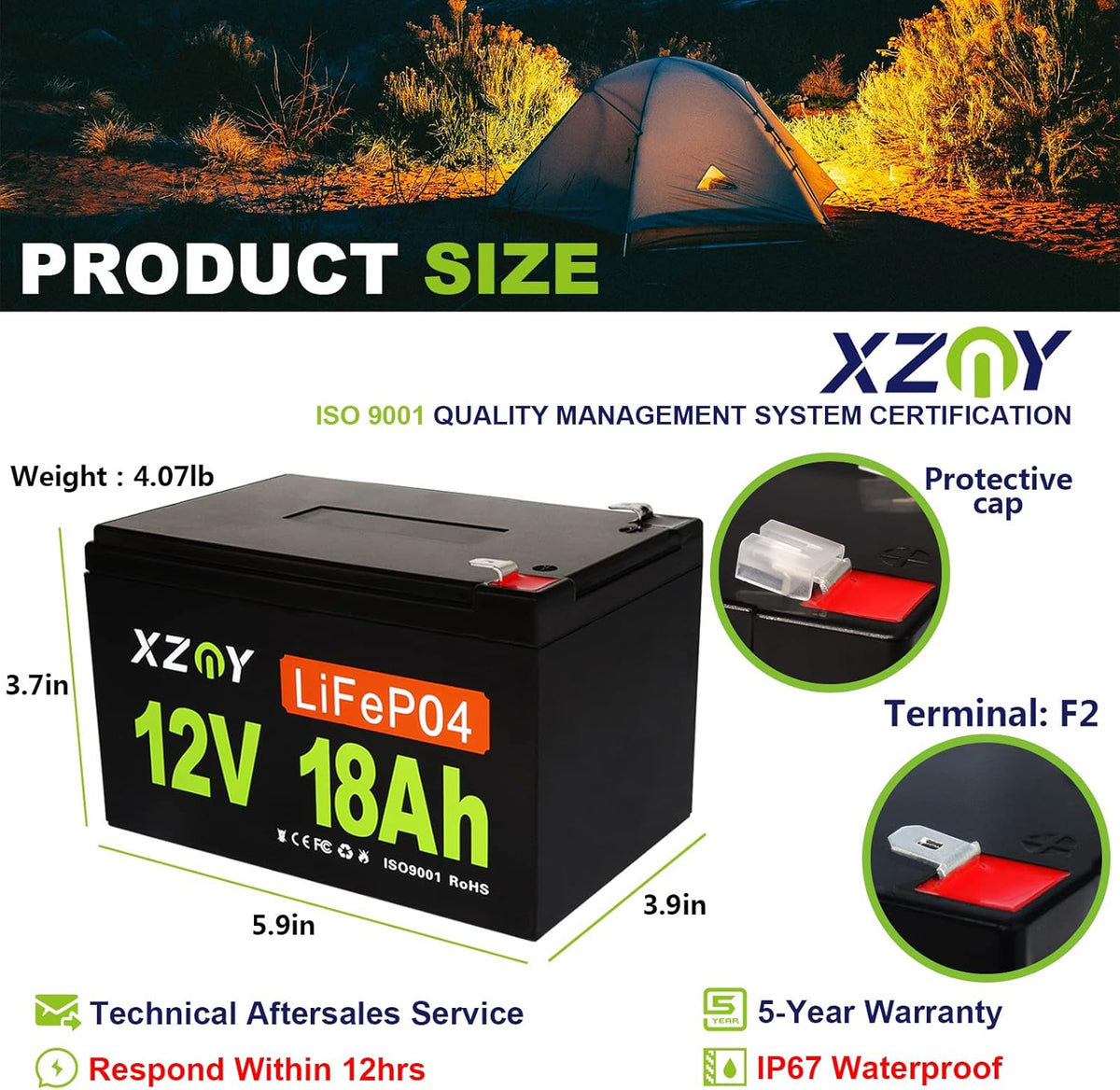 12V 100Ah LiFePO4 Battery with 120A BMS E84553