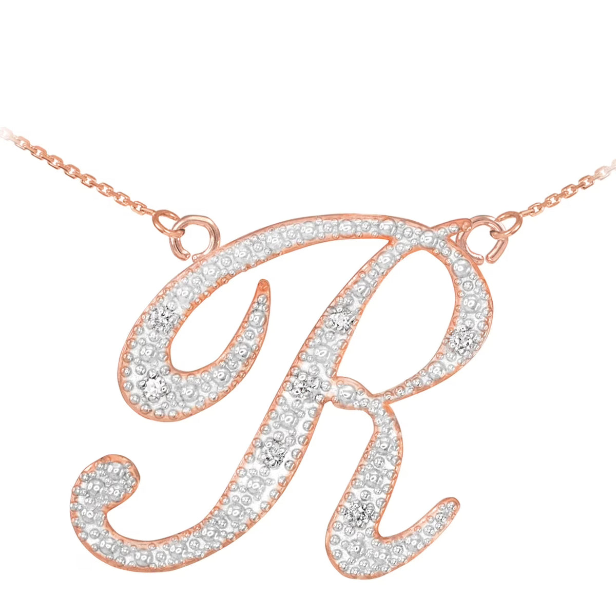14K Rose Gold Diamond Initial Necklace 22" U1762