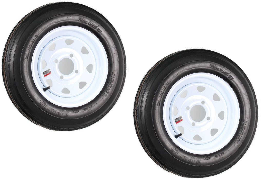 Two Trailer Tires On Rims 5.30-12 4 Lug White Spoke B93475