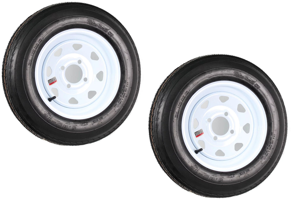 Two Trailer Tires On Rims 5.30-12 4 Lug White Spoke B93475