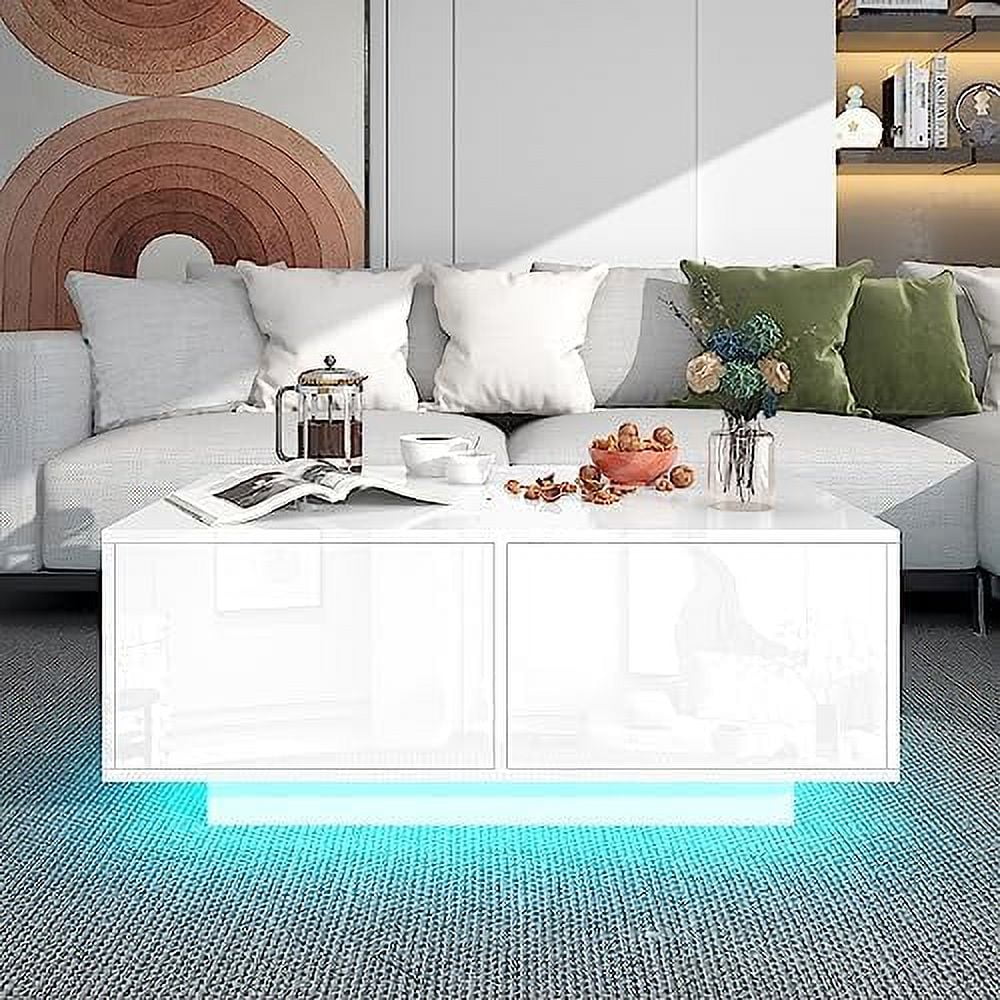 LED Coffee Table with 4 Sliding Drawers White O189508