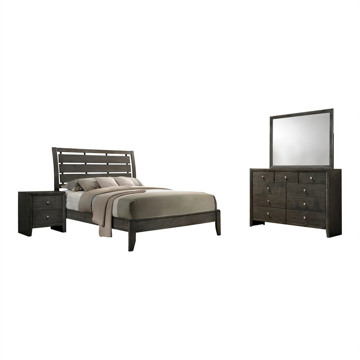4-piece Wood Eastern King Sleigh Bedroom Set C1343