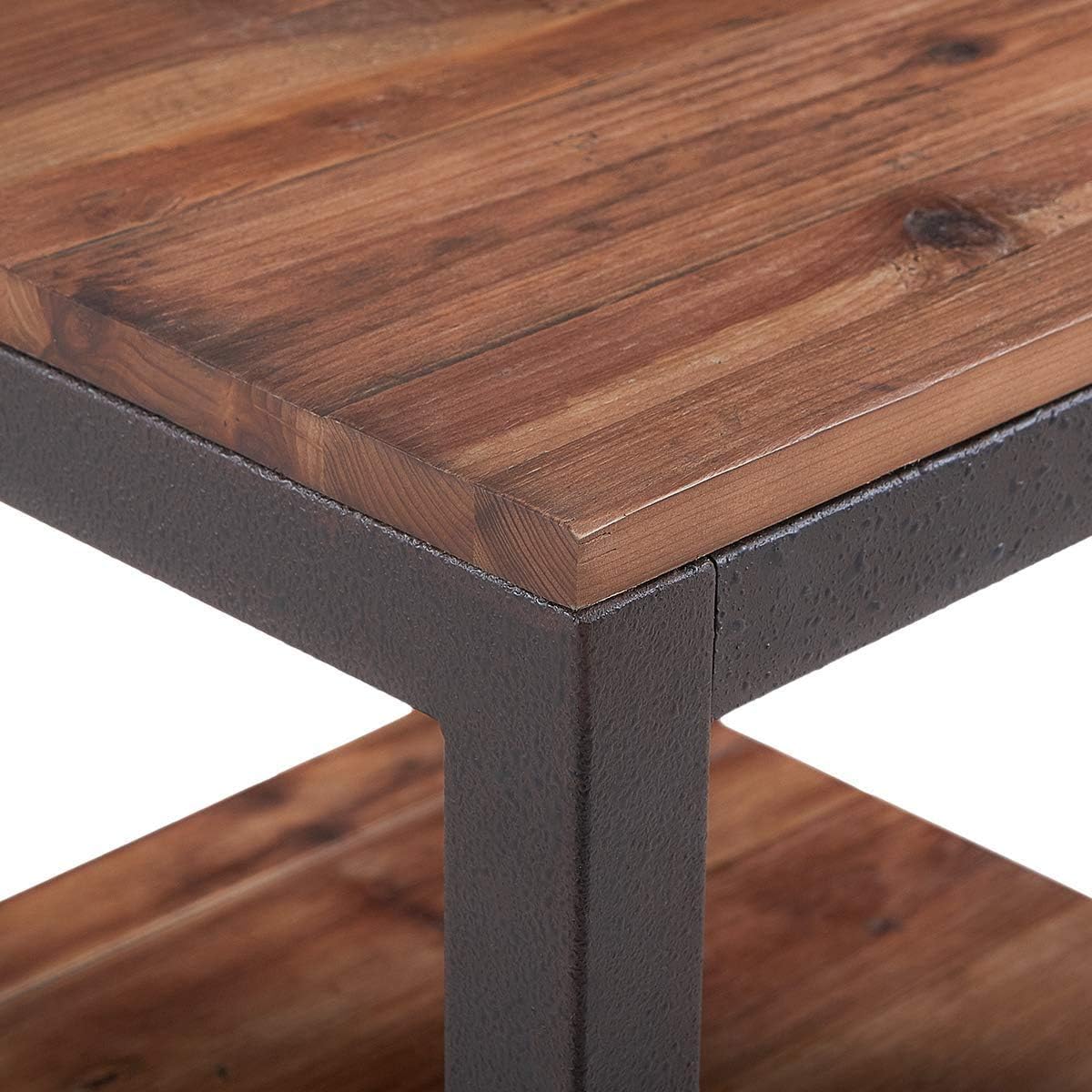 Vintage Industrial Side End Table with Storage Shelf, Reclaimed Wood, Rustic Brown Metal Frame X851