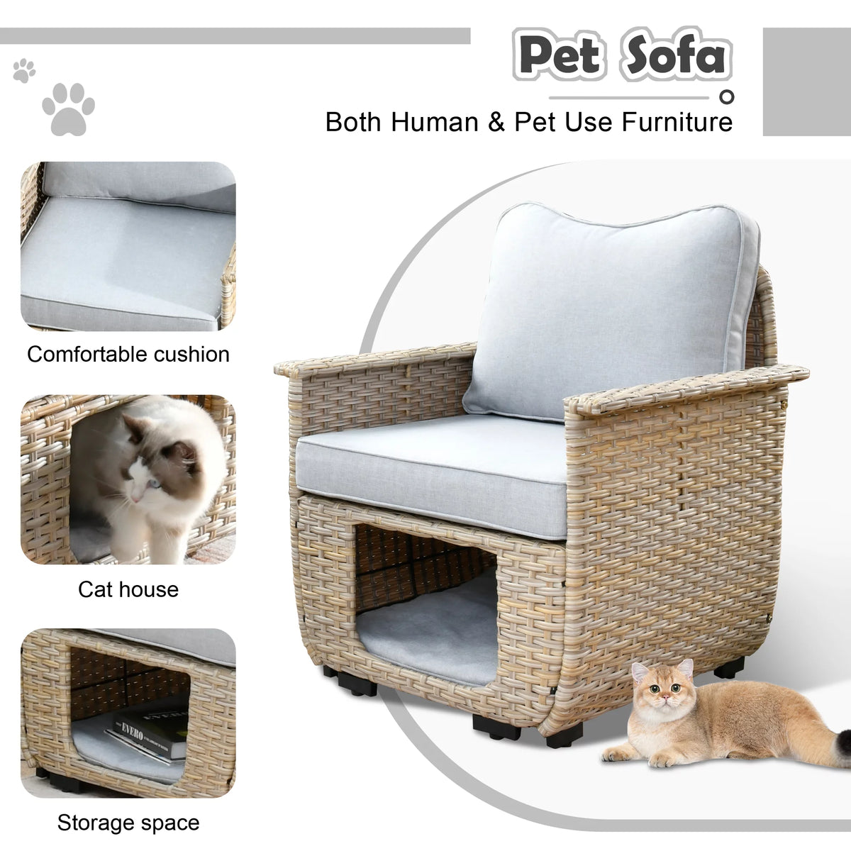 5 Pieces All Weather Wicker Patio Sectional Sofa Set with Storage Box N4636