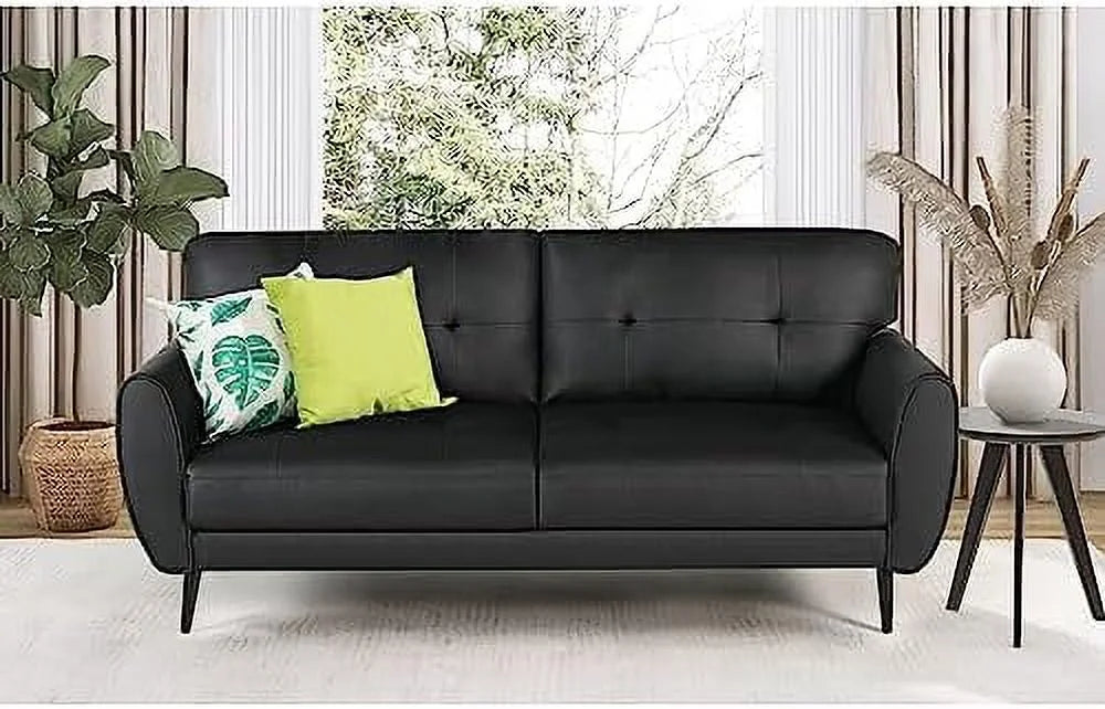 White Tufted Leather Loveseat Sofa Q197044