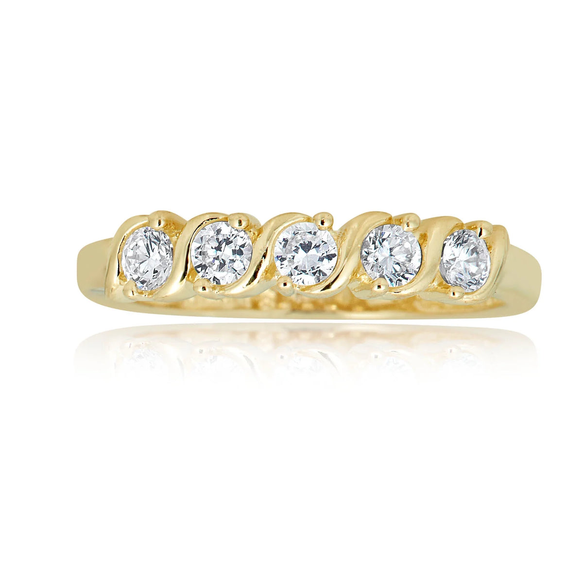 10K Yellow Gold Five Stone Simulated Diamond CZ Ring S9327