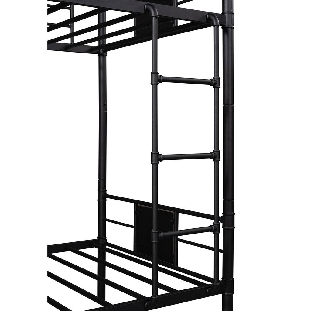 Black Metal and Wood Twin Over Twin Bunk Bed Q8597