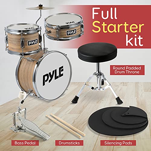 3-Piece Kids Junior Metallic Striped Yellow Drum Set with Throne, Cymbal, Pedal, Bass Drum, Tom and Drumsticks U952304