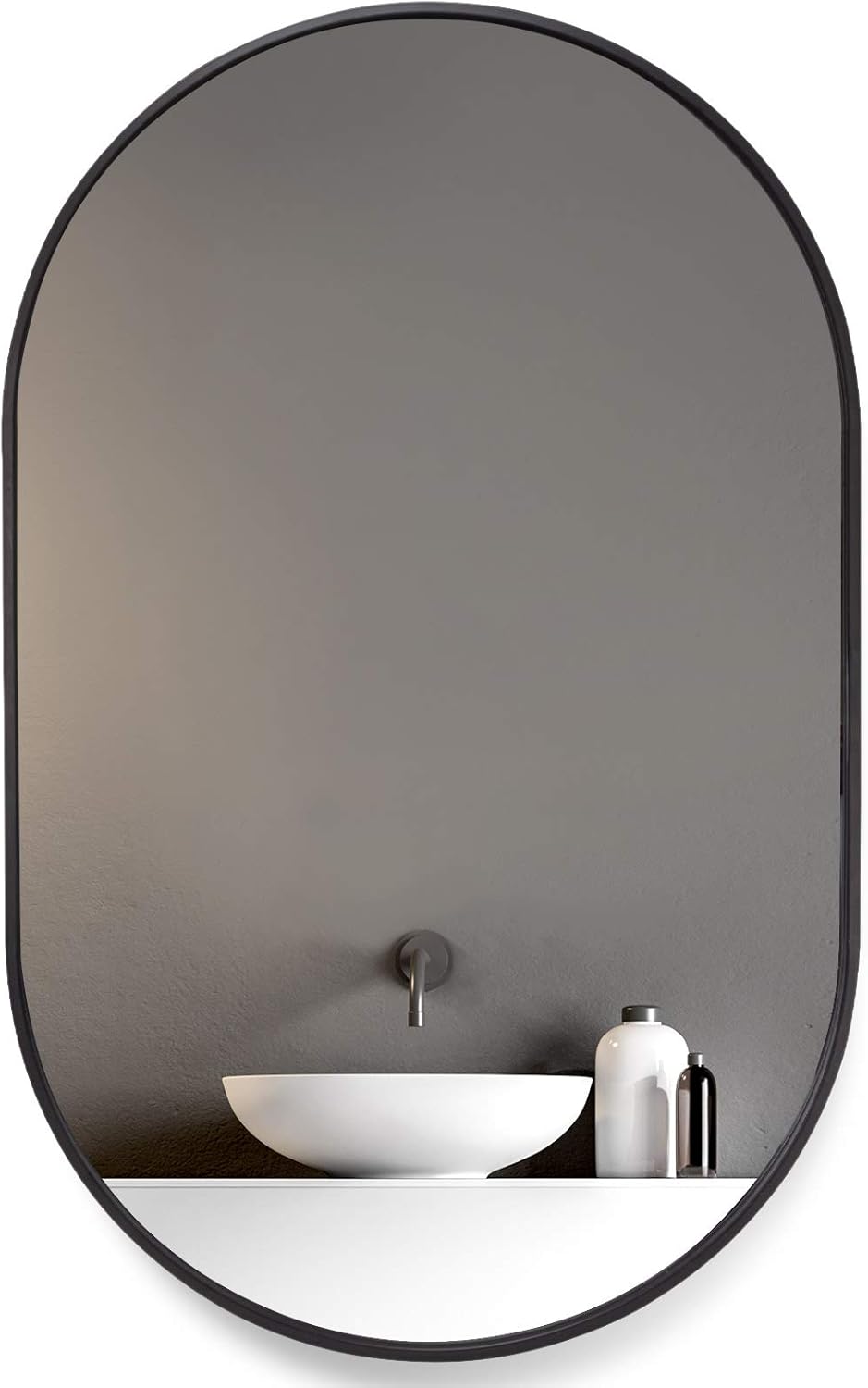 Black Oval Wall Mounted Mirror with Stainless Steel Frame H59040