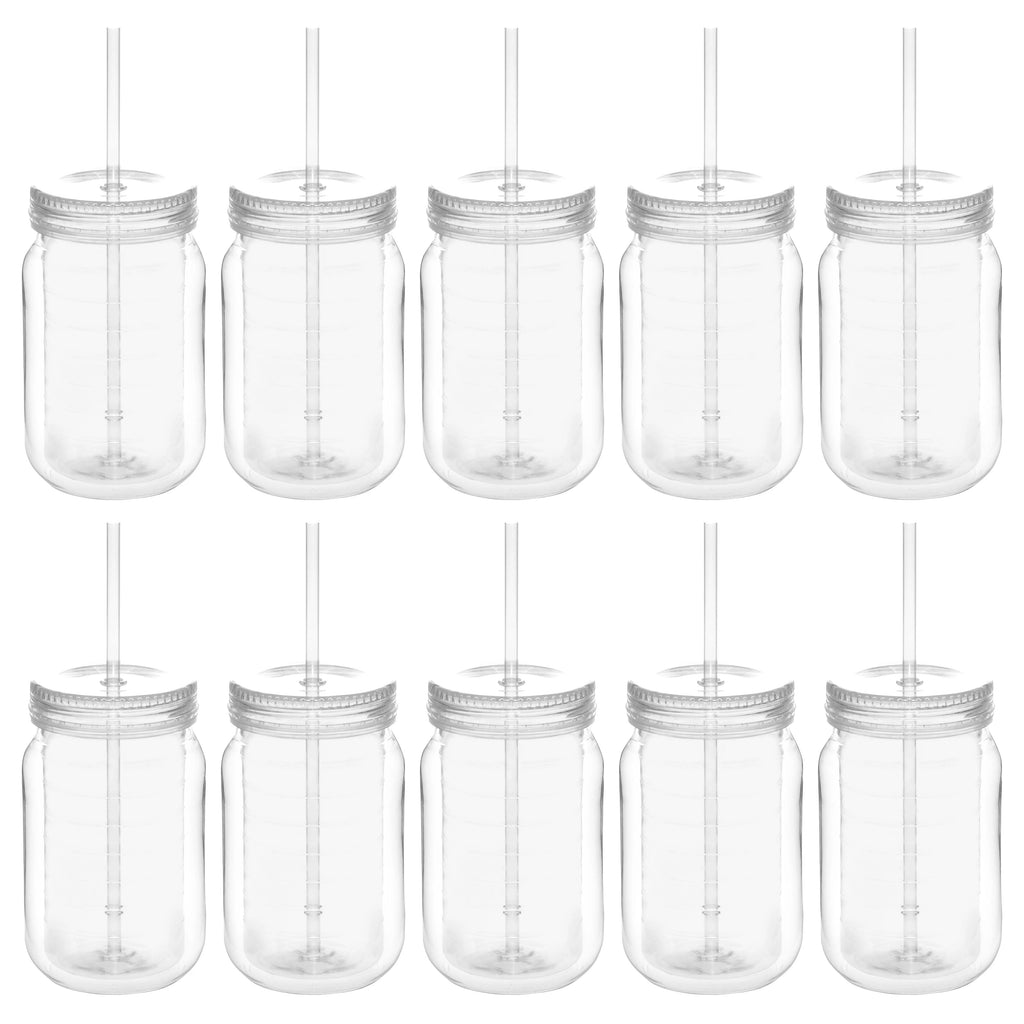 Acrylic Tumblers with Straw 18 oz Set of 10 Clear O609