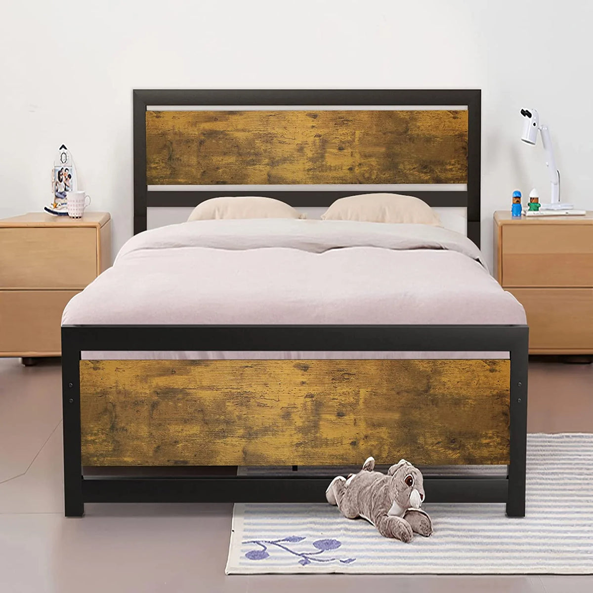 King Size Metal Bed Frame with Wood Headboard V40165
