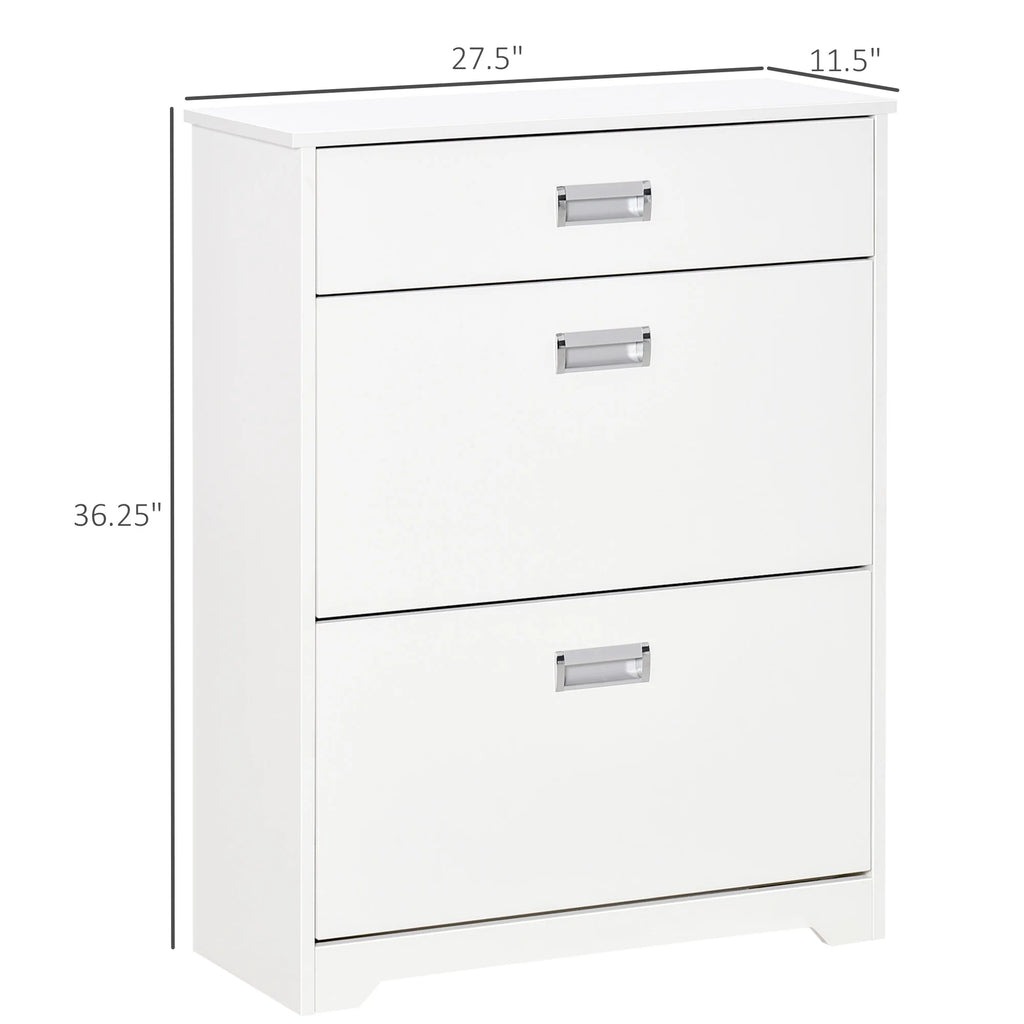 White 3-Drawer Shoe Cabinet with 2 Flip Doors B59766