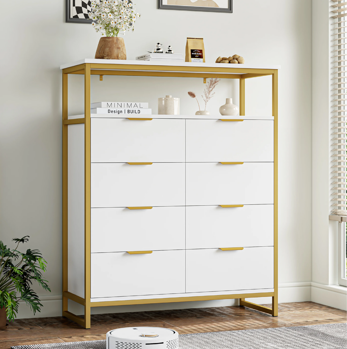 White 8 Drawer Wood Dresser with Shelf E771706