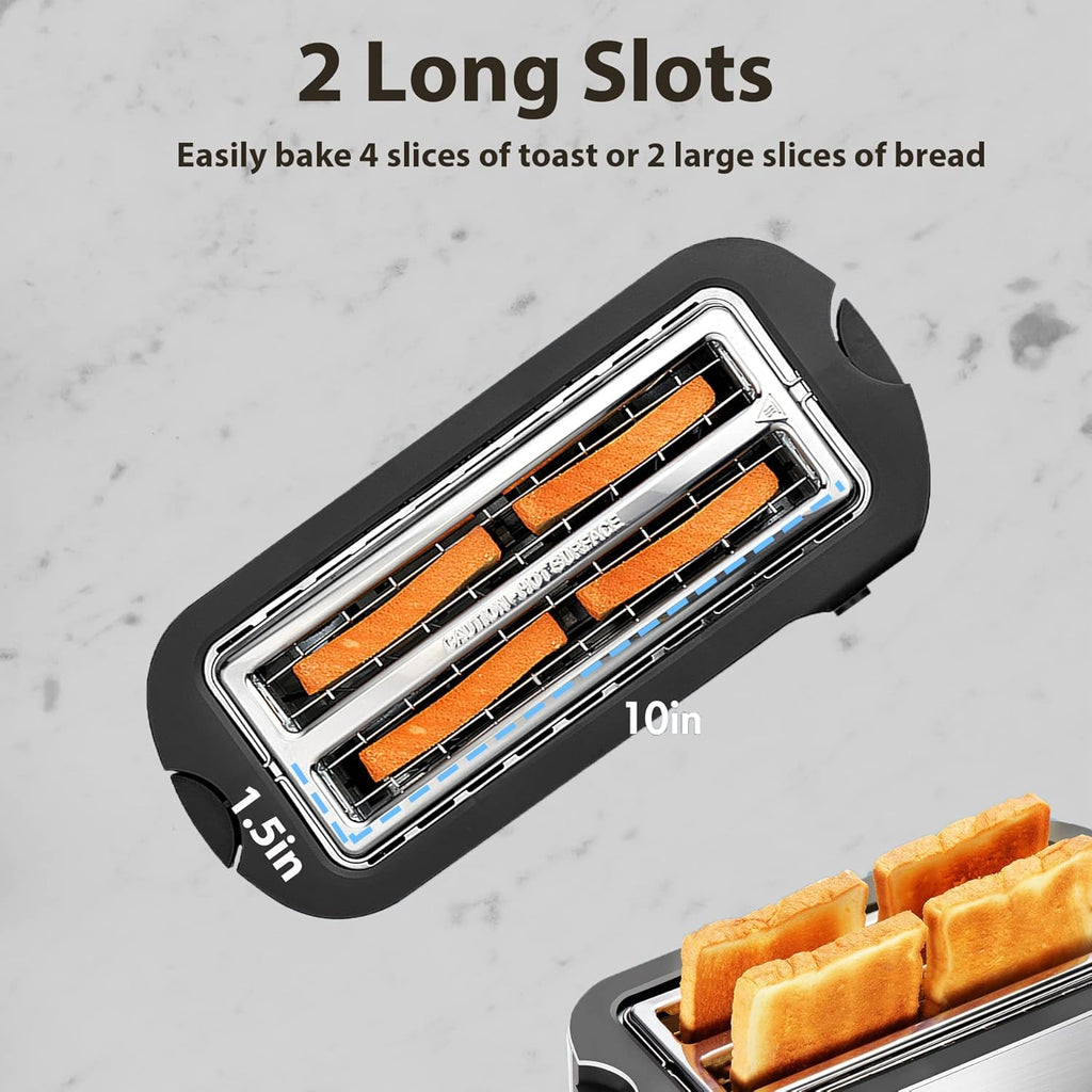 2 Slices Long Slot Stainless Steel Toaster with Warming Rack R421