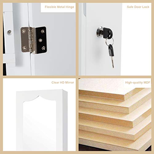 White Wall Mount Lockable Jewelry Cabinet Armoire with Full Length Mirror and 5 Lights G446
