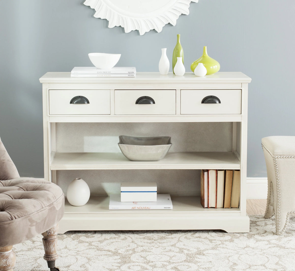 White Bookshelf Storage Unit with 3 Drawers N11967