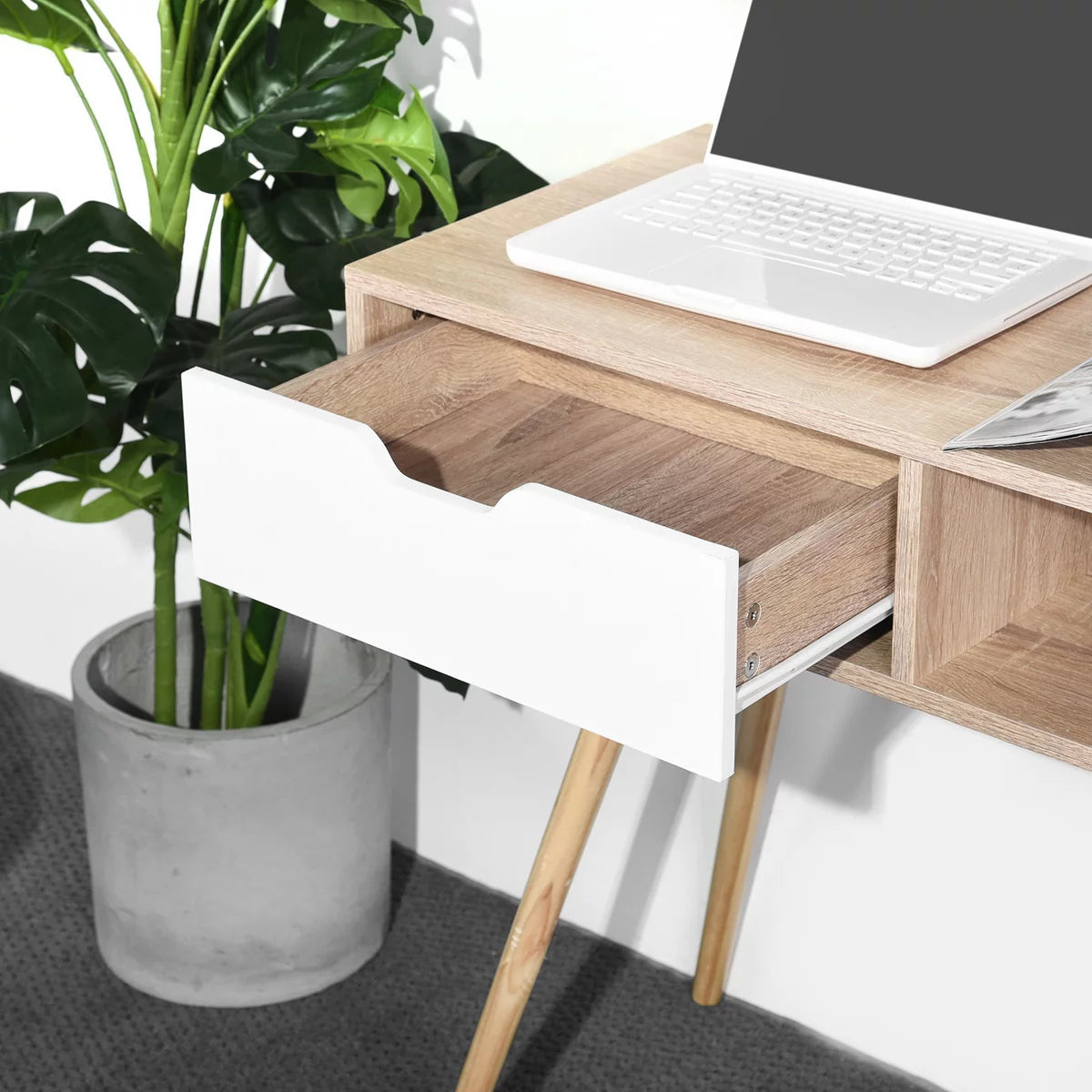35.4" Oak Computer Desk With Drawer F456239