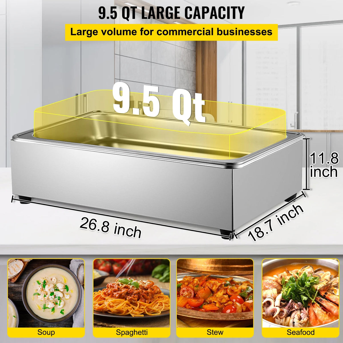 9.5 Quart Electric Stainless Steel Food Warmer with Lid W90264