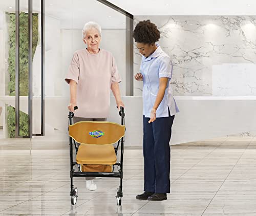 Heavy Duty Rollator Walker with Seat, Extra Wide Alluminium Folding Rolling Walker 450LB with Wide Basket & Padded Seat, 4 Wheel Walker (Black) L7592