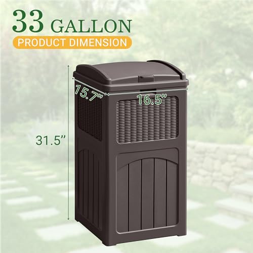33 Gallon Dark Brown Outdoor Trash Can with Lid D80521