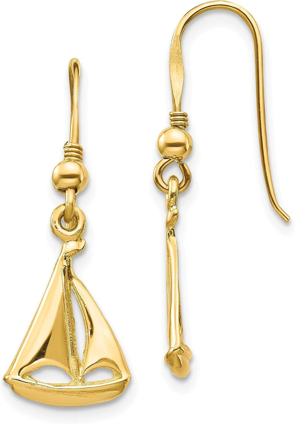 14K Yellow Gold Sailboat Shepherd Hook Earrings N379258