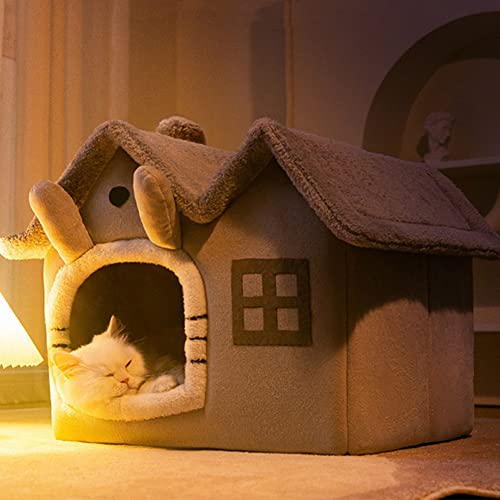 Grey Double Roof Indoor Dog House Cat Kennel with Removable Cushion V32106