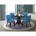 42-Inch Round Wooden Dining Table Set of 4 with Linen Fabric Mineral Blue Chairs G845