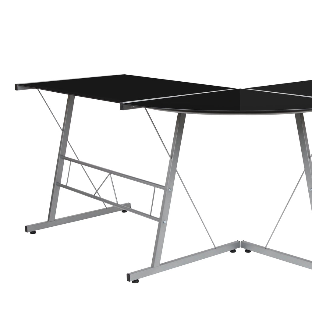 L-Shaped Gaming Desk with Black Tempered Glass Top F626953