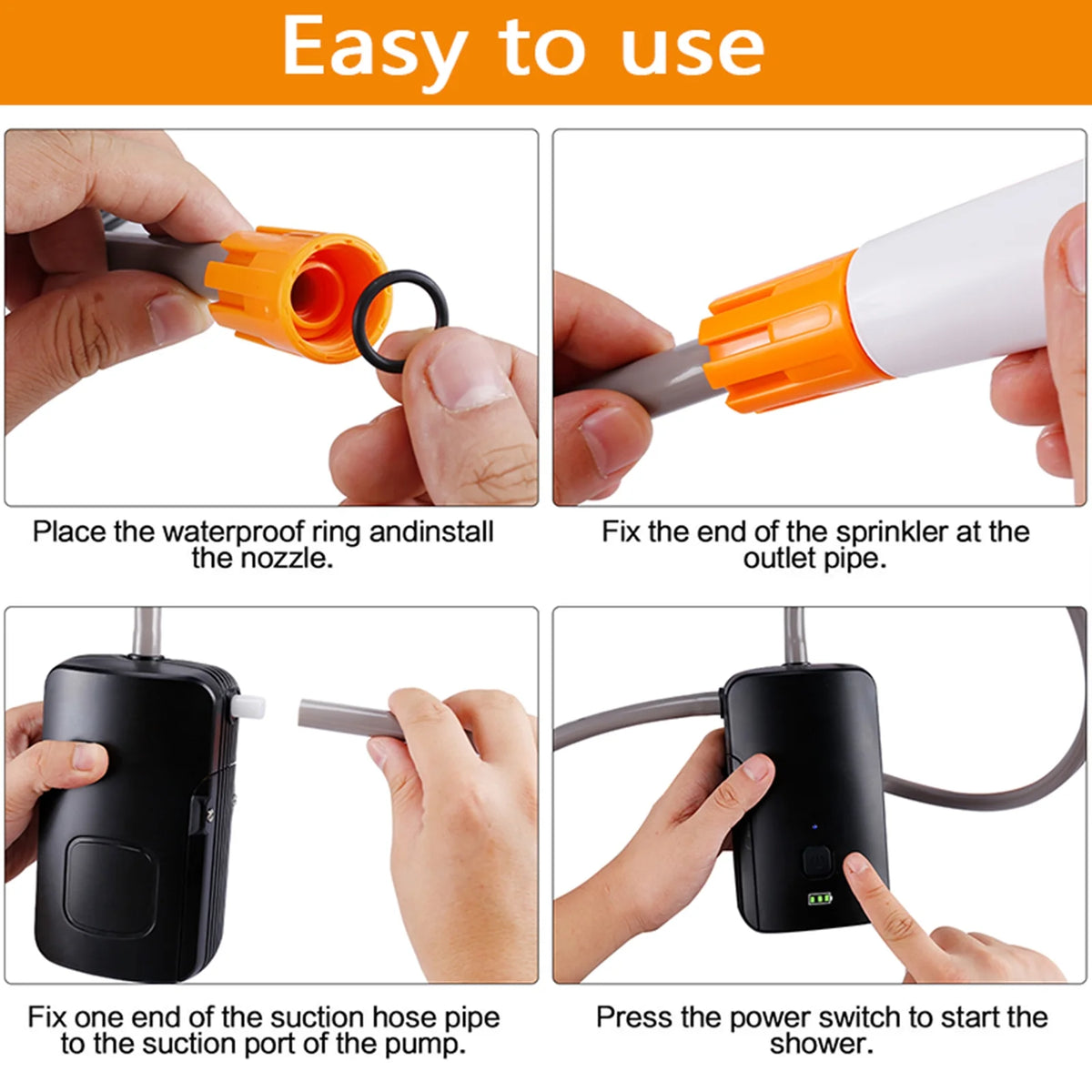 Portable Electric Shower with Battery Power Display, 2 Mode 4400mAh USB Rechargeable, 8.2ft Y925