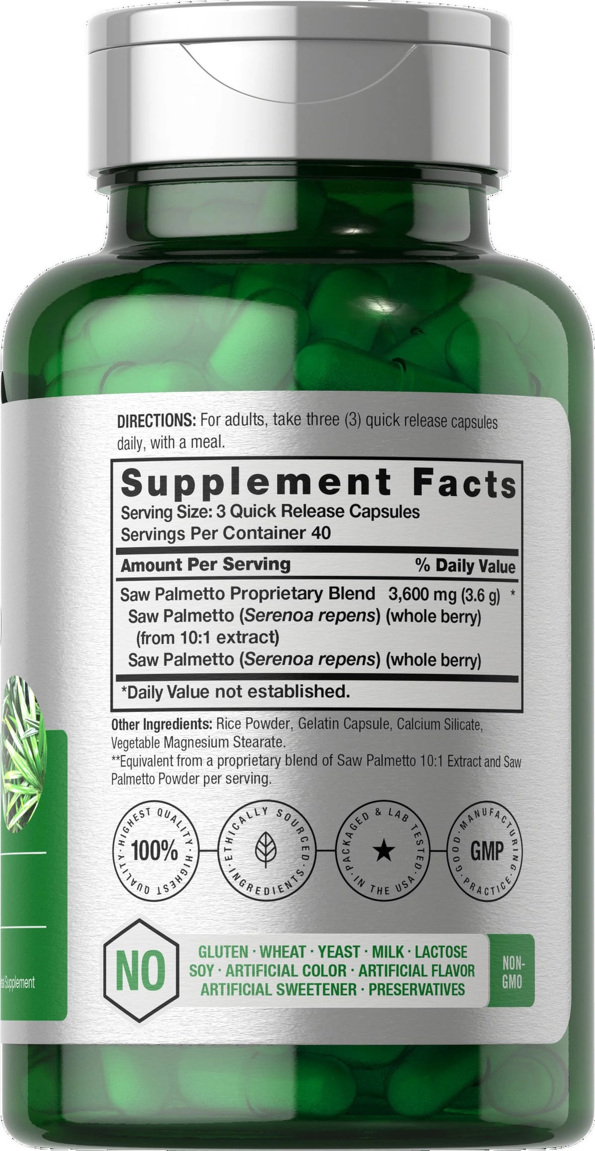 Saw Palmetto Extract 3600mg 120 Capsules Prostate Supplement U546