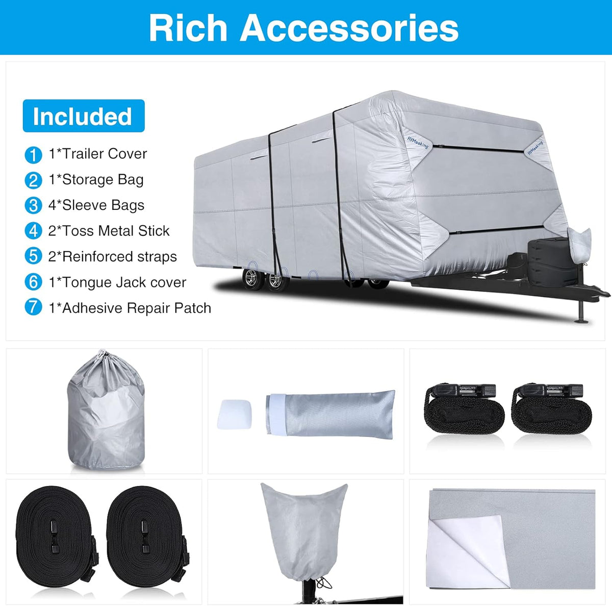 Rip-Stop RV Cover Fits 15'1" - 18' Long Motorhome, Waterproof Camper Cover with Gutter Covers W9326