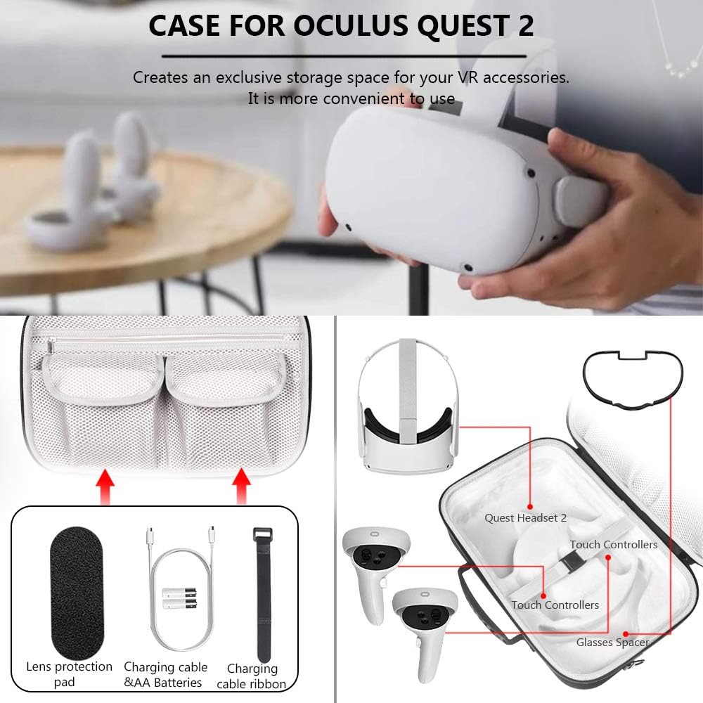 Hard Case for Oculus Quest 2 VR Gaming Headset with Shoulder Strap Pack of 2 Z70171