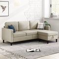 Beige Linen Sectional Sofa with Storage Ottoman K533