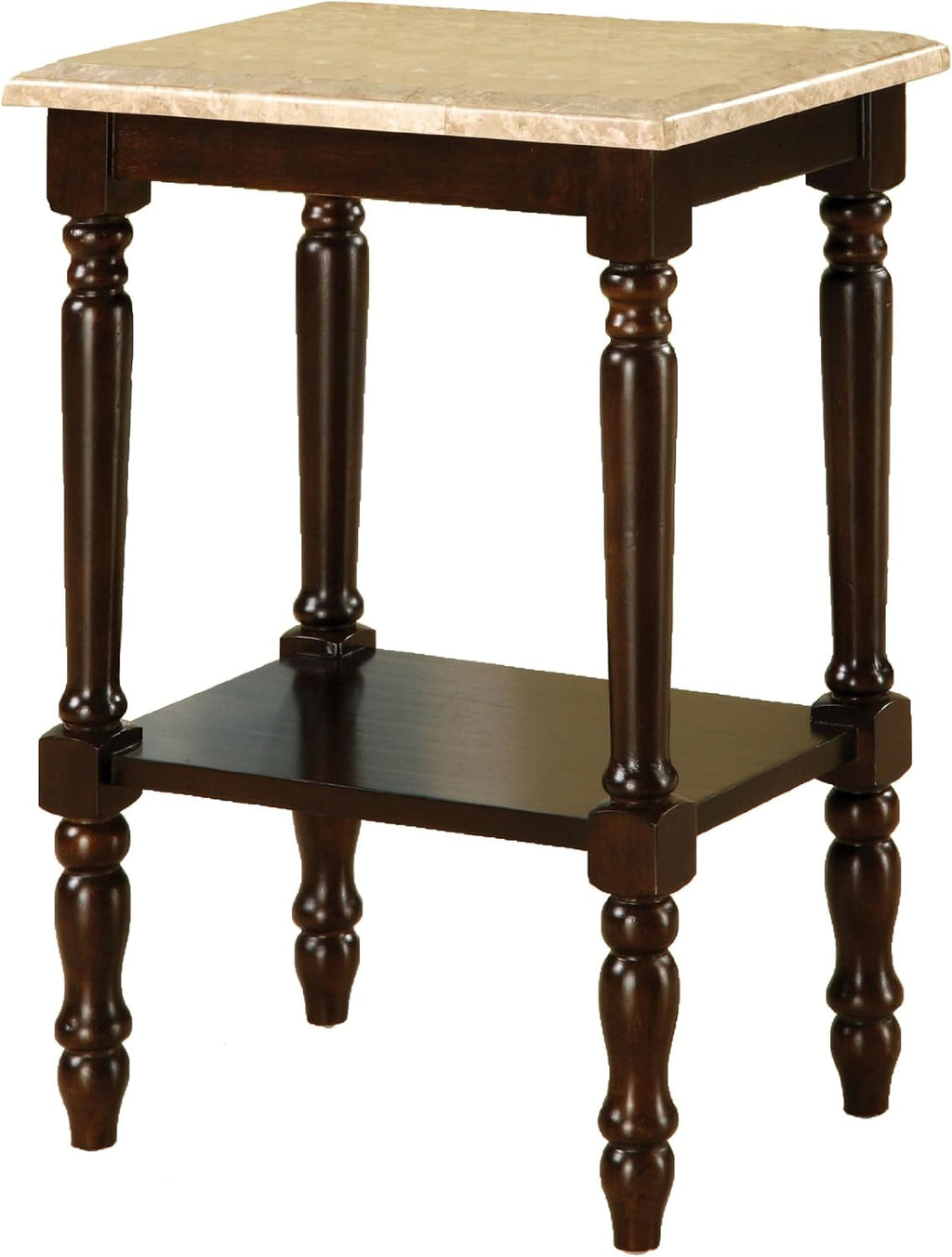 Round Stand with Genuine Marble Top, Dark Cherry Finish T22298