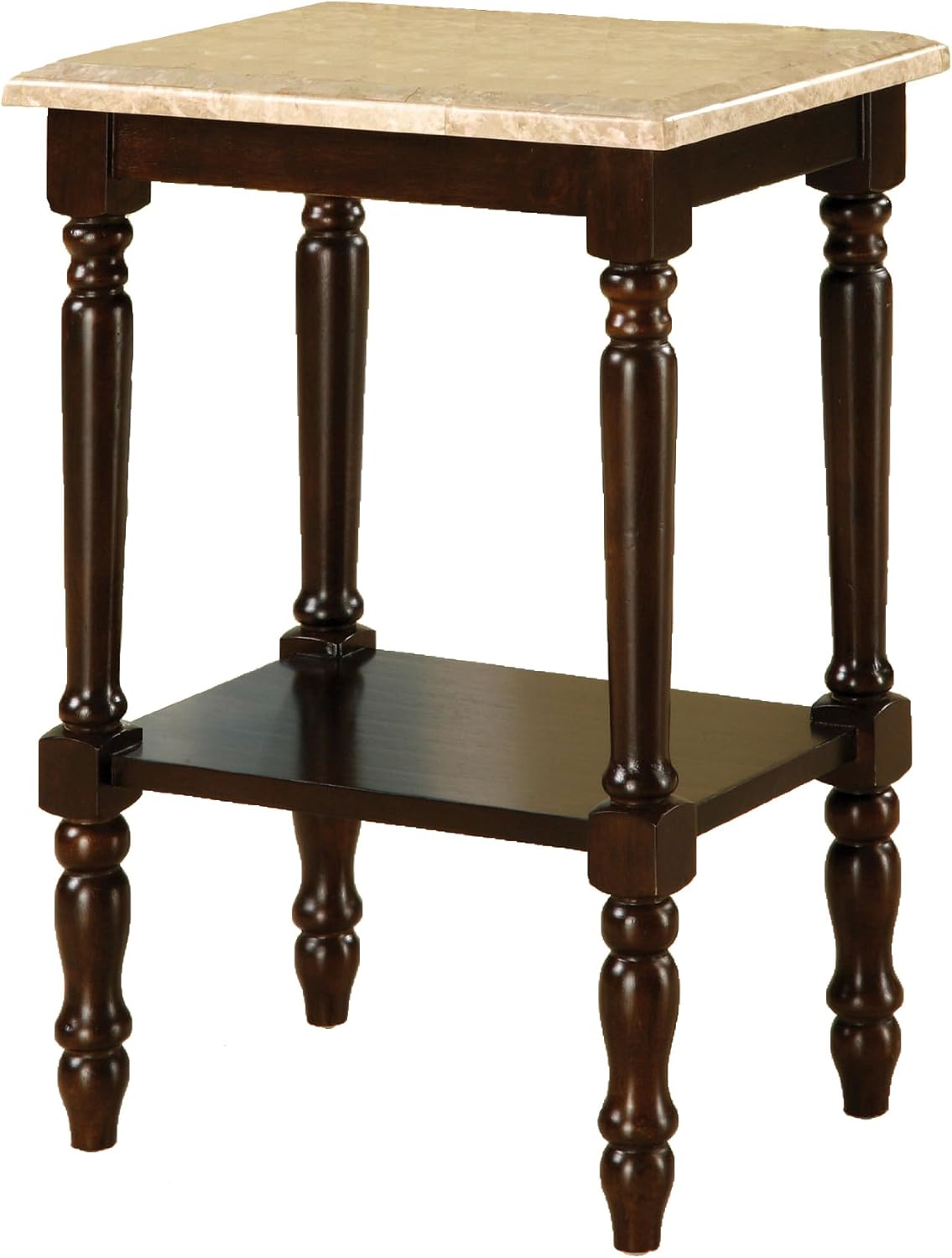 Round Stand with Genuine Marble Top, Dark Cherry Finish T22298