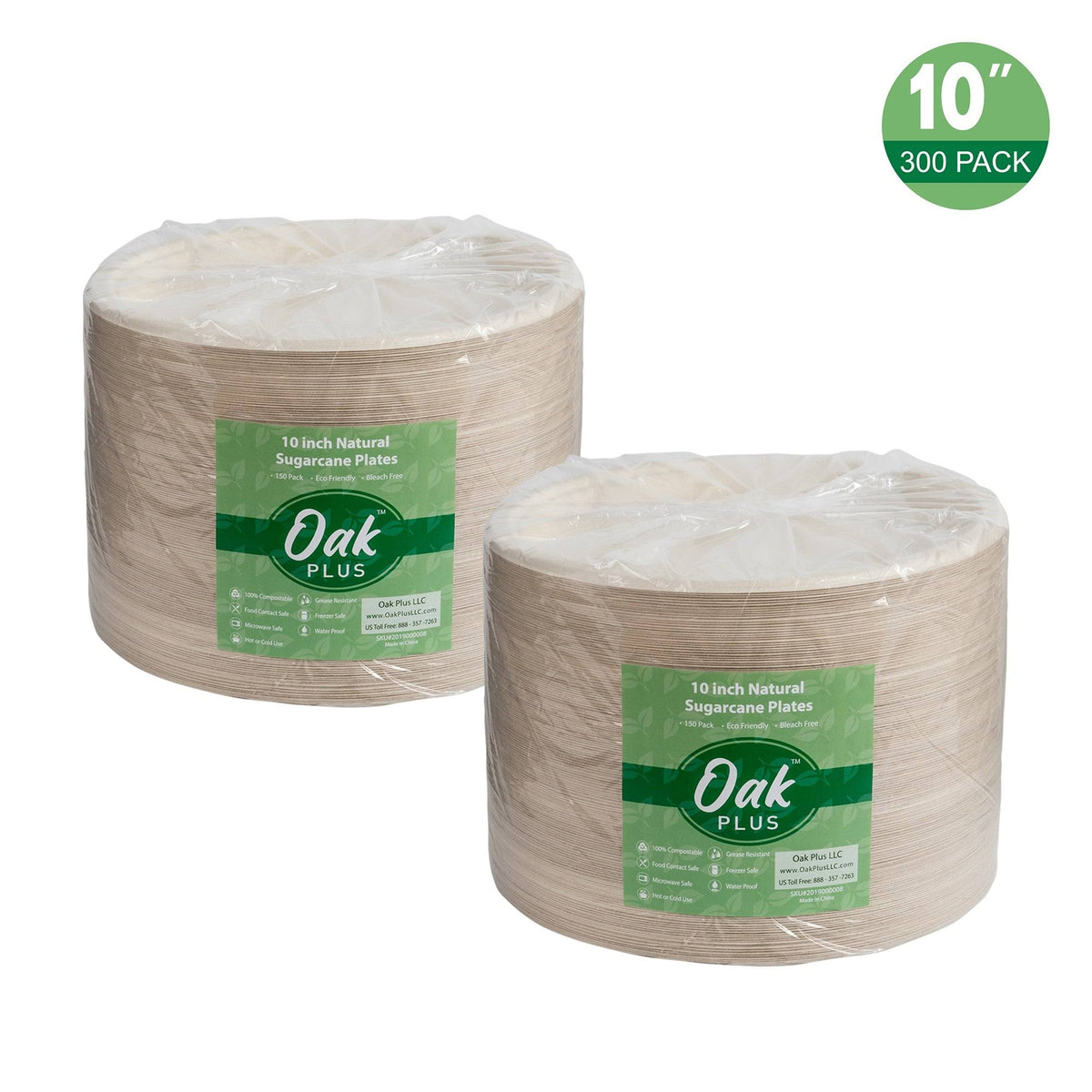 300 Pack Natural Compostable Sugarcane Plates H67447