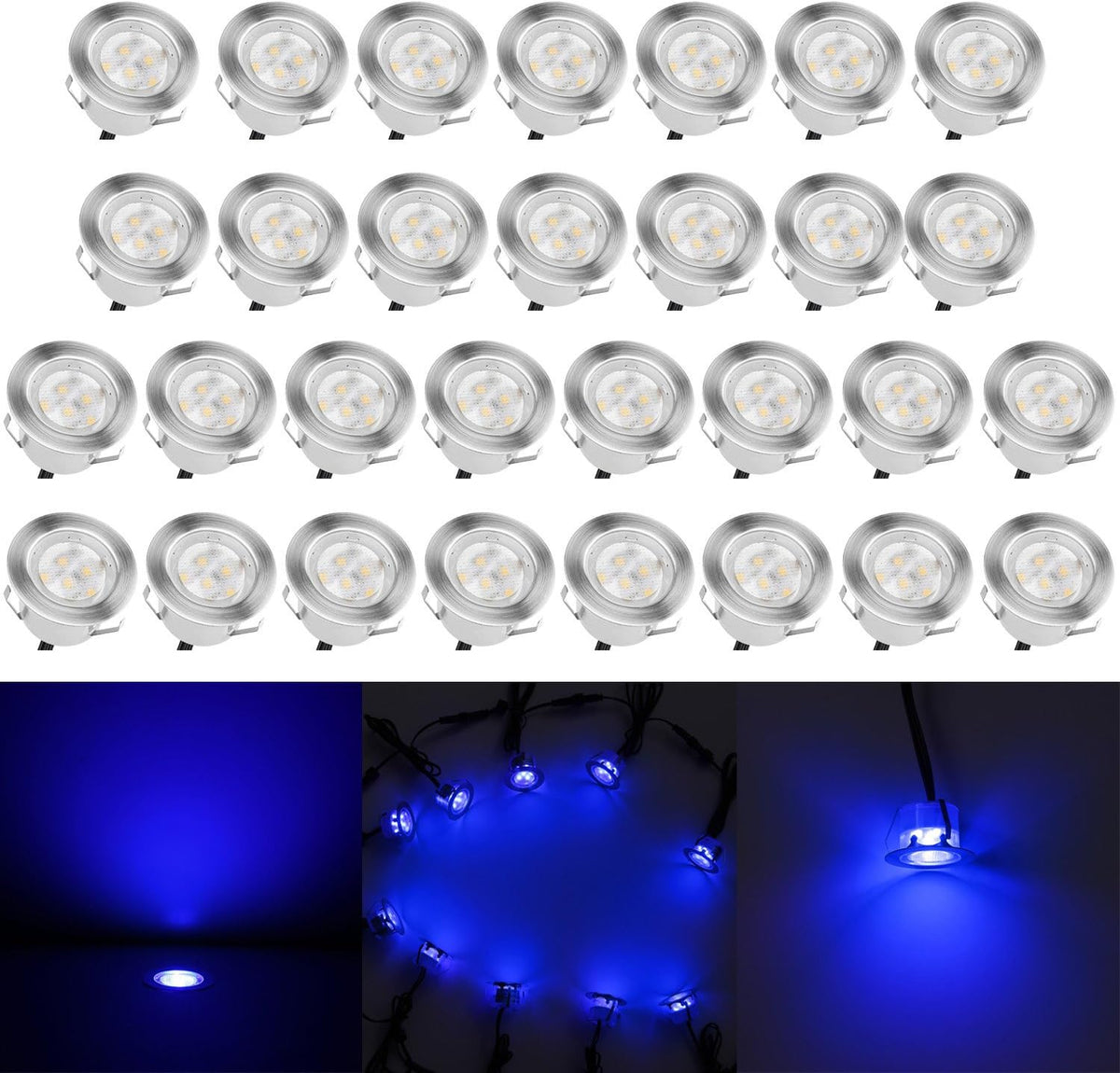 Low Voltage LED Deck Lighting Kit Stainless Steel RGB Waterproof Outdoor In-ground Lights Silver Border (30pack) B241
