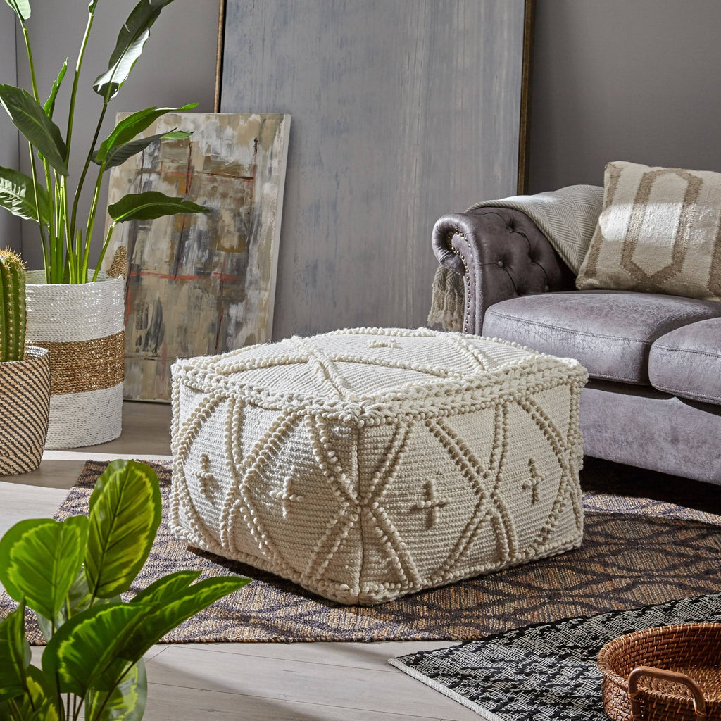 Charcoal Fabric Cube Pouf X517334