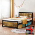 King Size Metal Bed Frame with Wood Headboard V40165