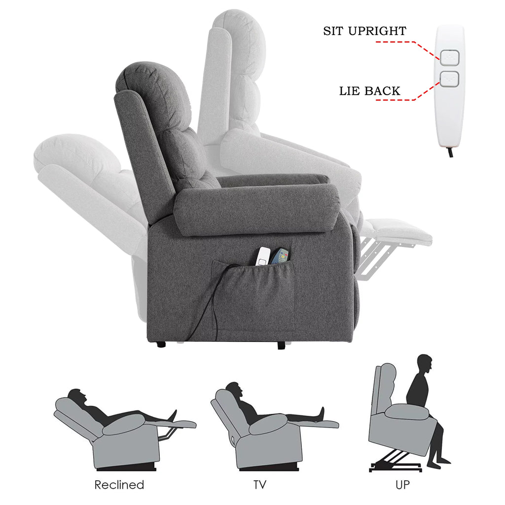 Linen Fabric Heated Massage Power Lift Recliner Chair with USB Ports O15857