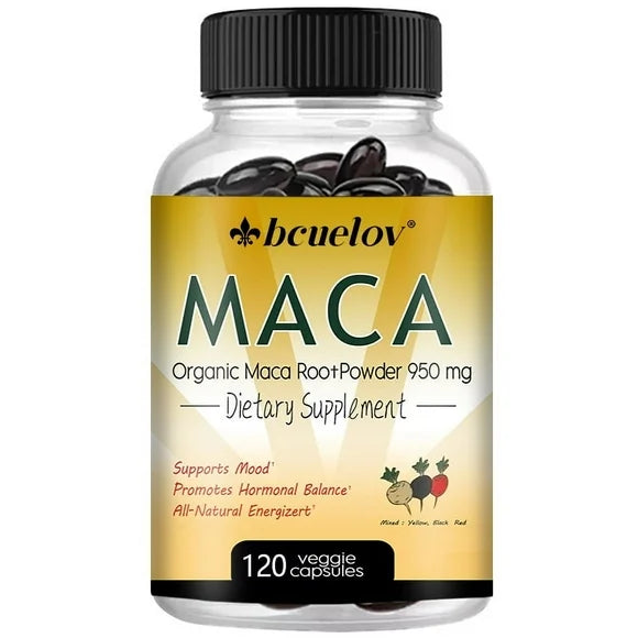 Organic Maca Root Powder Capsules with Black Red Yellow Peruvian Maca Root Extract 120 Softgles R827798
