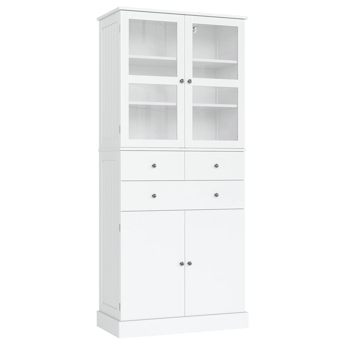 71" White Wood Bookcase with Glass Doors and 3 Drawers J230