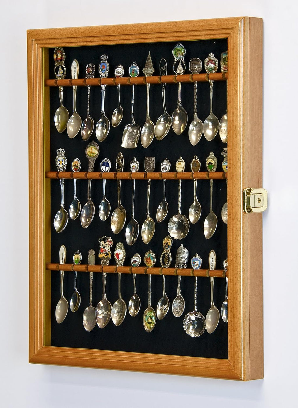 Spoon Display Case Wall Rack Cabinet Holder Box Oak Finish D6745