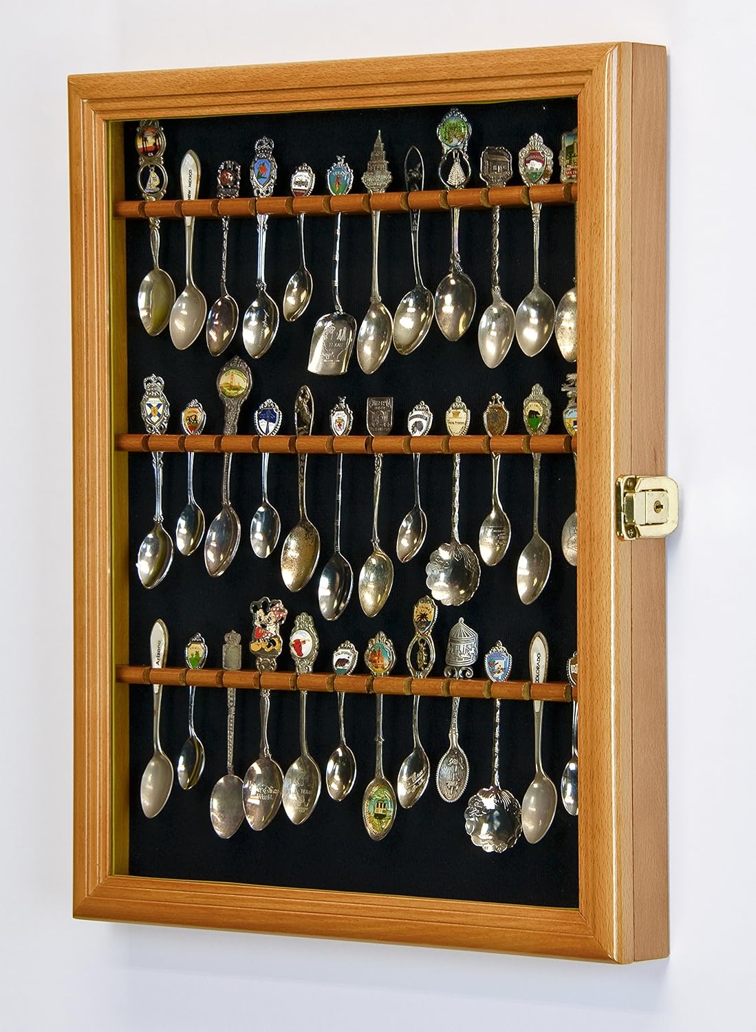 Spoon Display Case Wall Rack Cabinet Holder Box Oak Finish D6745
