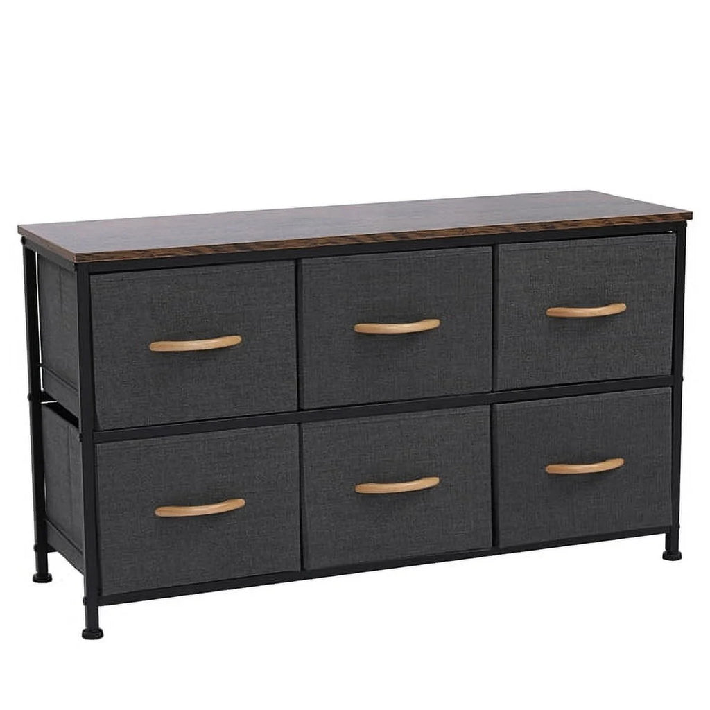 Gray 6 Drawer Fabric Dresser with Wooden Tabletop G92493