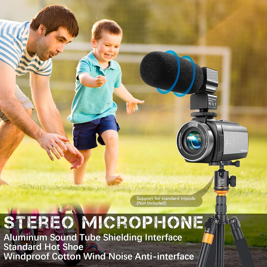 Camcorder 1080P Video Camera 36MP 3.0 Inch IPS Touch Screen IR Night Vision 16X Digital Zoom with External Microphone Handheld Stabilizer Remote Control V826580