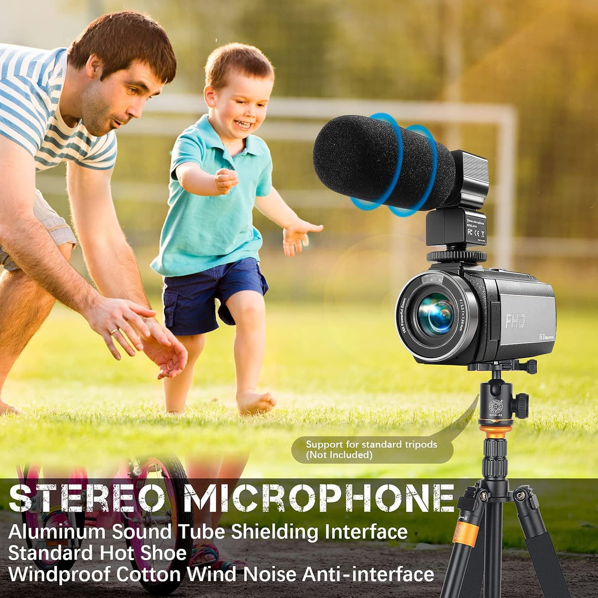 Camcorder 1080P Video Camera 36MP 3.0 Inch IPS Touch Screen IR Night Vision 16X Digital Zoom with External Microphone Handheld Stabilizer Remote Control V826580